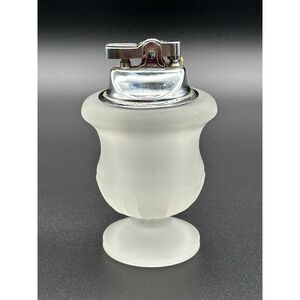 Vintage Frosted Glass Table Lighter Mid Century Modern Chrome Japan 4.25in